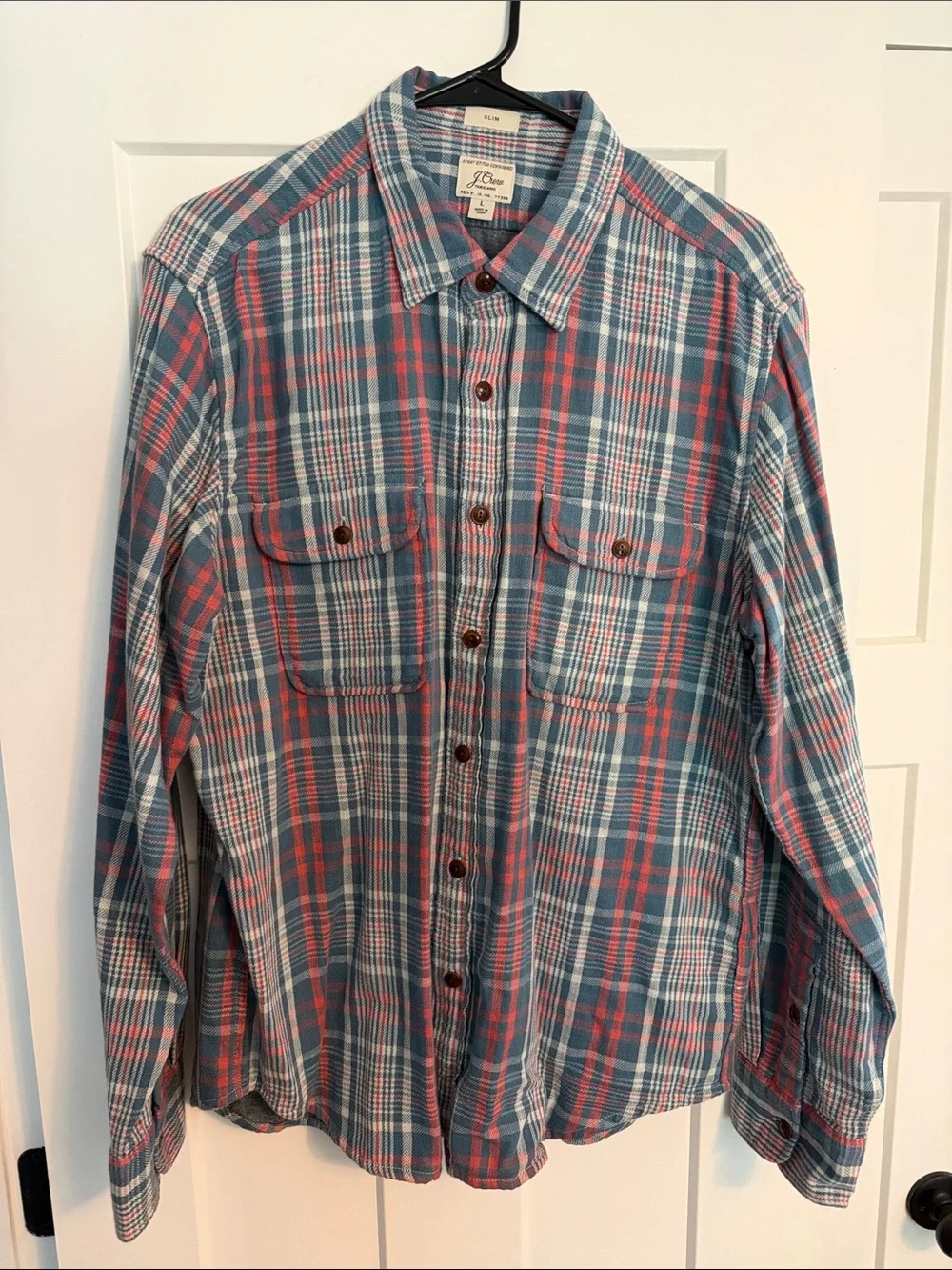 J. Crew Coral and Blue Plaid Button-Down Shirt